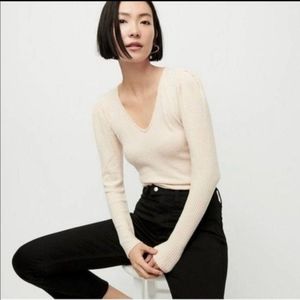 NWT J. Crew cream ribbed puff sleeve